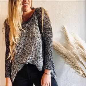 ANTHROPOLOGIE LeifNotes Grey Black White Two Tone Lace Back Sweater Pullover M